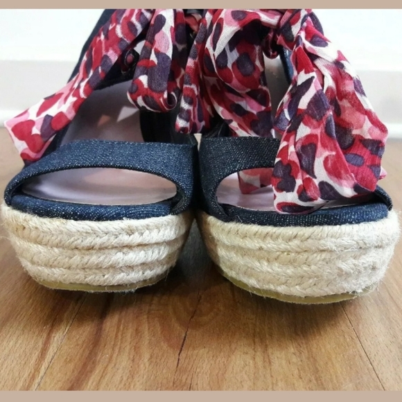 Women's Denim Blue Espadrilles Ribbon Tie Open Toe - Picture 7 of 8